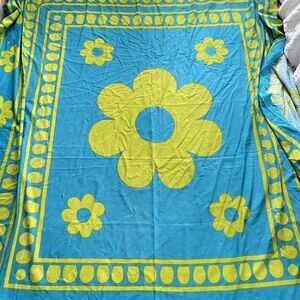 Vintage Cannon Royal family flower power Bedspread Blanket Green Blue‎ Daisy 60s